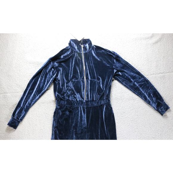 NEW Fabletics Jumpsuit Womens L Blue Velour Zip Up Wide Leg One Piece - Picture 7 of 7